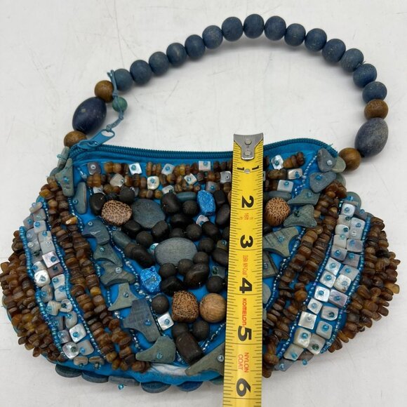 Cebu Signature Collection Beaded Art Statement Purse Handbag Blue Evening Party - Picture 7 of 7
